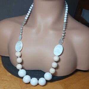 Chunky Wood Shell Acrylic Bead 28" Long Necklace Gold